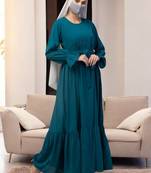 Teal multi layered abaya dress with belt & elasticated bell sleeves