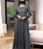 Grey multi layered abaya dress with belt & elasticated sleeves