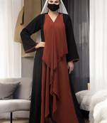 Black open abaya like dress with falling shrug like panels