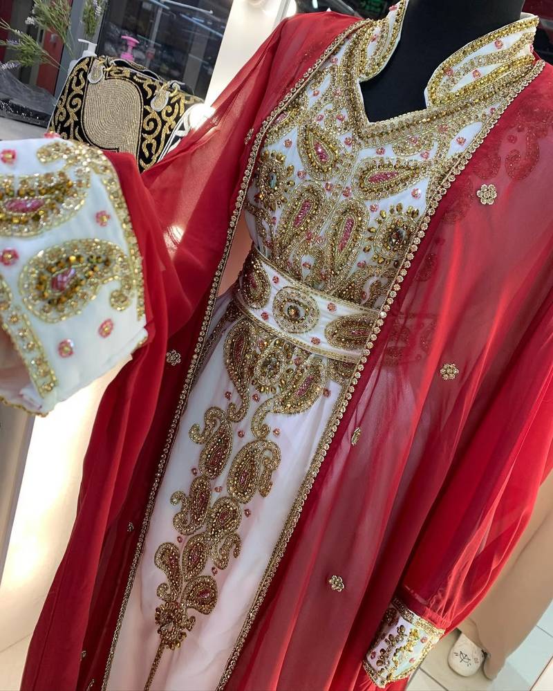 SALE Luxury Bedded Crystal Work Moroccan Dubai Kaftans Wedding Bridesmaid Dress