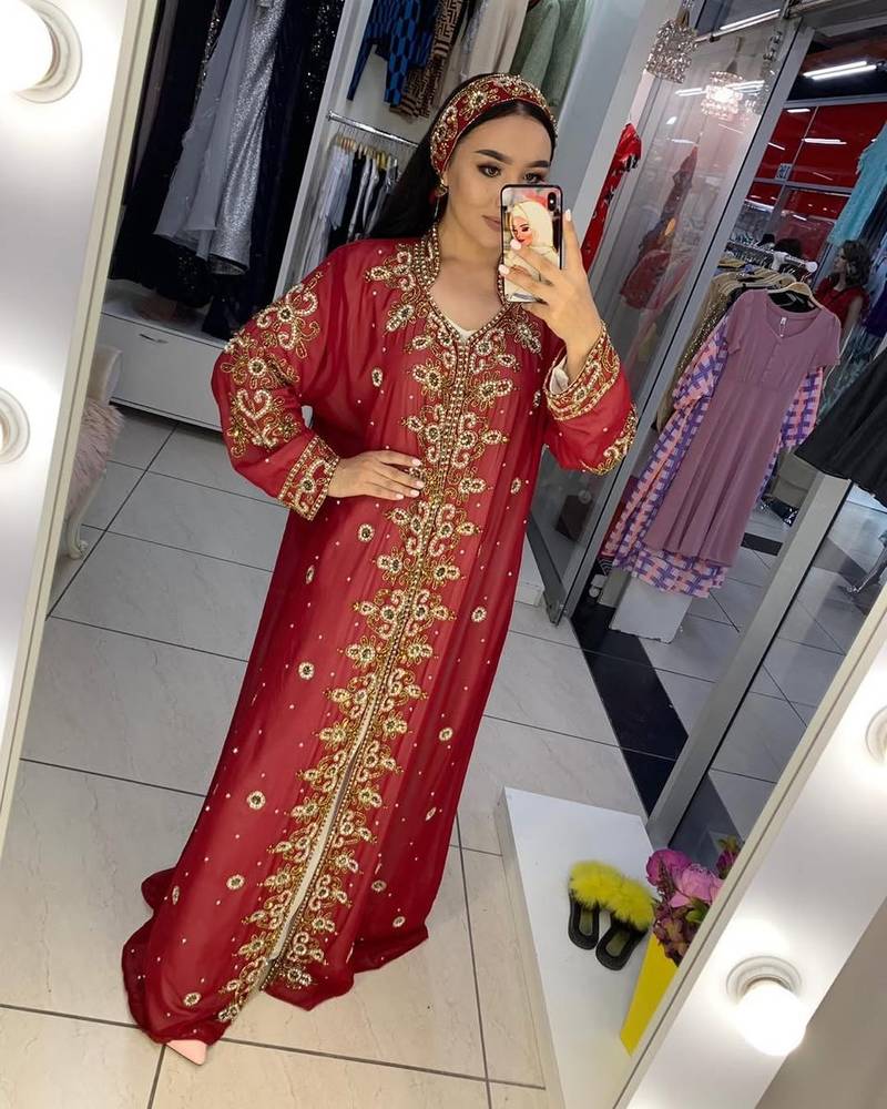 SALE Luxury Bedded Crystal Work Moroccan Dubai Kaftans Wedding Bridesmaid Dress