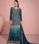 Morpich embroidered chinon free size stitched palazzo suit