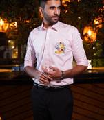 Pink embroidered luxury satin designer shirt for men