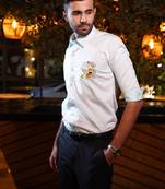 Blue embroidered luxury satin designer shirt for men