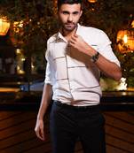 White metallic stripe luxury satin designer shirt for men