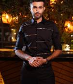Black metallic stripe luxury satin designer shirt for men
