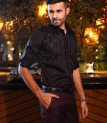 Black cutdana luxury satin designer shirt for men