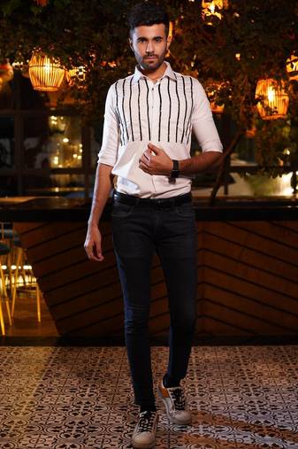 White cutdana luxury satin designer shirt for men