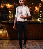 White cutdana luxury satin designer shirt for men