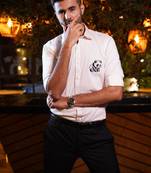 Pink embroidered work luxury satin designer  shirt for men