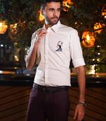 Pista green embroidered work luxury satin designer shirt for men