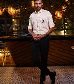 Lemon yellow embroidered luxury satin designer shirt for men