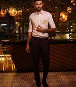 Baby pink embroidered luxury satin designer shirt for men