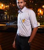 Sky blue embroidered luxury satin designer shirt for men