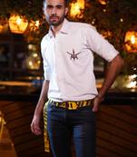 White embroidered luxury satin fabric designer shirt for men