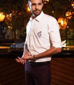 White embroidered luxury satin stitched designer shirt for men