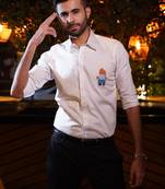 White embroidered work luxury satin designer shirt for men