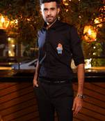 Black embroidered work luxury satin designer shirt for men