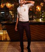 Grey embroidered luxury satin designer shirt for men