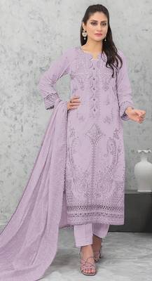 Purple embroidered cotton pakistani salwar suit 1