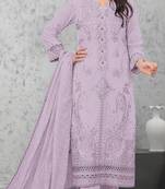 Purple embroidered cotton semi-pakistani salwar suit