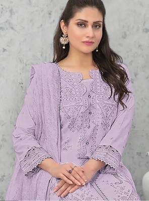 Purple embroidered cotton pakistani salwar suit 2