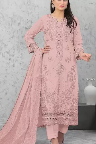 Orange embroidered cotton semi-pakistani salwar suit
