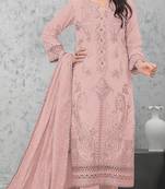 Orange embroidered cotton semi-pakistani salwar suit