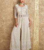 White embroidery and sequins work georgette straight palazzo - full stitched