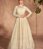 Beige embroidery and sequis mirror georgette gown - full stitched