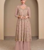 Rose gold embroidery and sequins work georgette anarkali palazzo- full stitched
