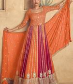 Orange embroidery and sequis georgette gown - full stitched