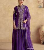 Purple embroidery and sequis, chinon silk straight palazzo - full stitched
