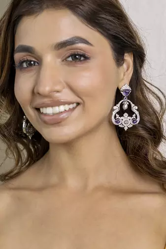 Silver studded jewellery rhodium plated sterling earrings