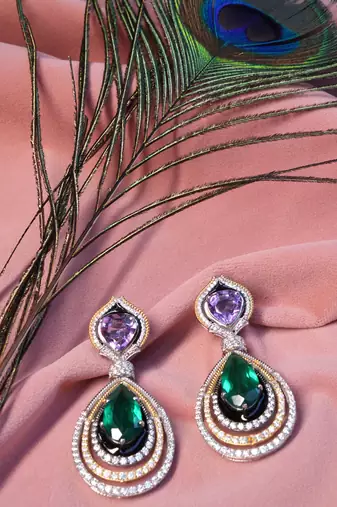 Green sterling silver earrings with gold base