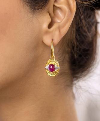 Gold ruby charm  sterling silver earring 1