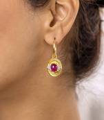 Gold ruby charm  sterling silver earring