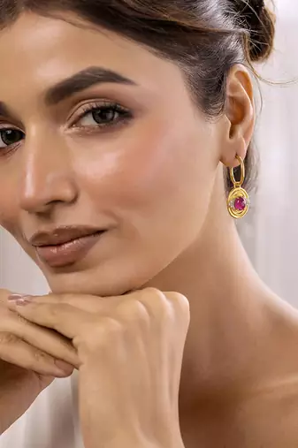 Gold ruby charm  sterling silver earring
