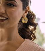 Embellished emerald hoops with yellow gold plating