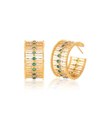 Embellished emerald hoops with yellow gold plating 2