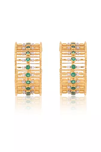 Embellished emerald hoops with yellow gold plating
