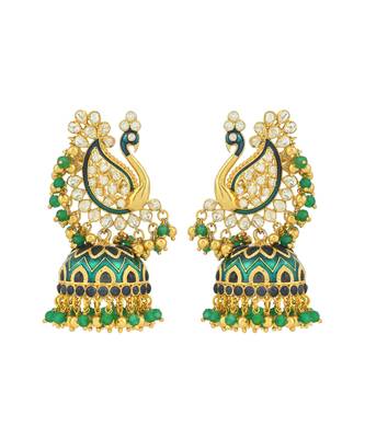 Green sterling earrings with yellow gold base 1