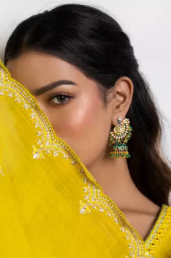 Green sterling earrings with yellow gold base