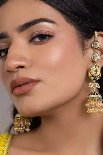 Green sterling silver studded jewellery earrings