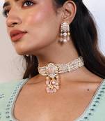 Multicolor choker set with yellow gold plating