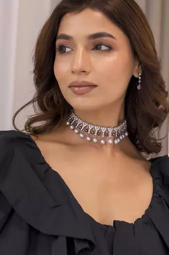 Silver studded jewellery necklace with sterling silver base