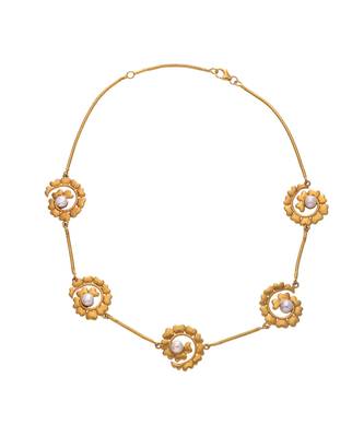 Yellow gold plated pearl necklace 2