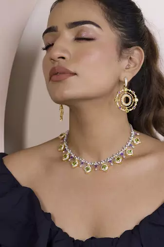 Multicolor sterling silver yellow gold plated necklace