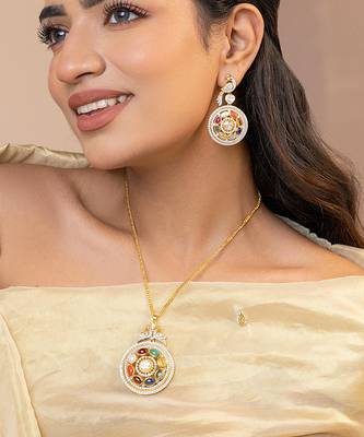 Yellow gold plated navratna pendant 1