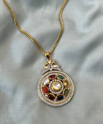 Yellow gold plated navratna pendant 3